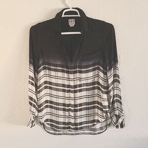 Haute Hippie Silk Shirt. Size XS. Black Ombre to Plaid. Long Sleeves. NWOT.